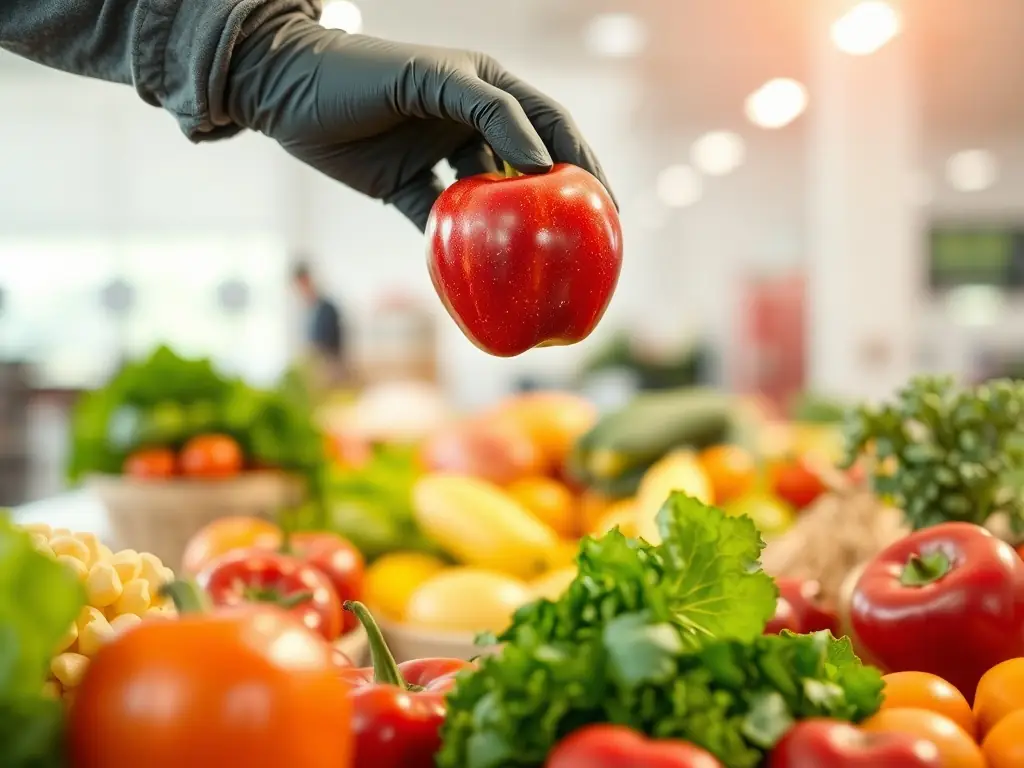 Fresh produce being inspected for quality assurance.