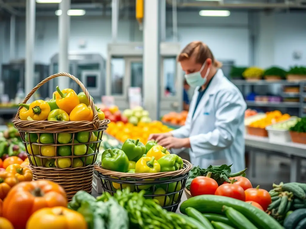 Fresh fruits and vegetables in a quality control setting.